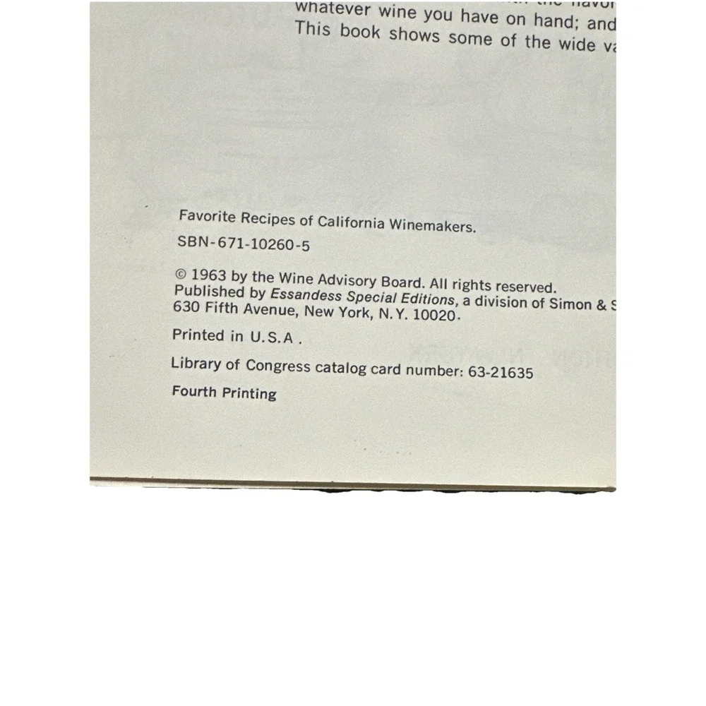 Vintage 1963 Favorite Recipes of California Winemakers Wine Cookery Recipe Book